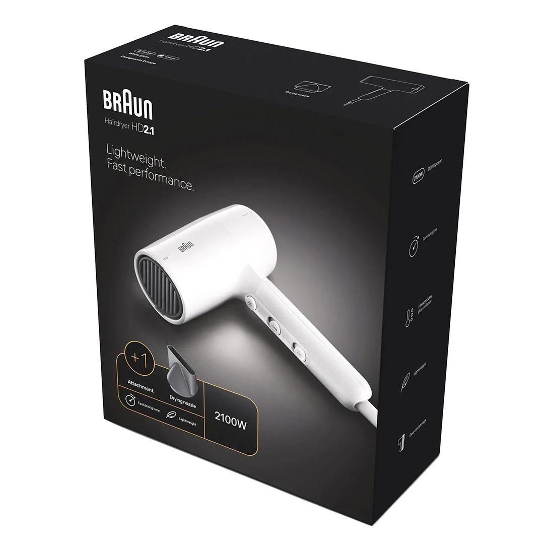 Braun Hairdryer HD2.1 Hair Dryer 2100W BRHD210SDE - Conc White