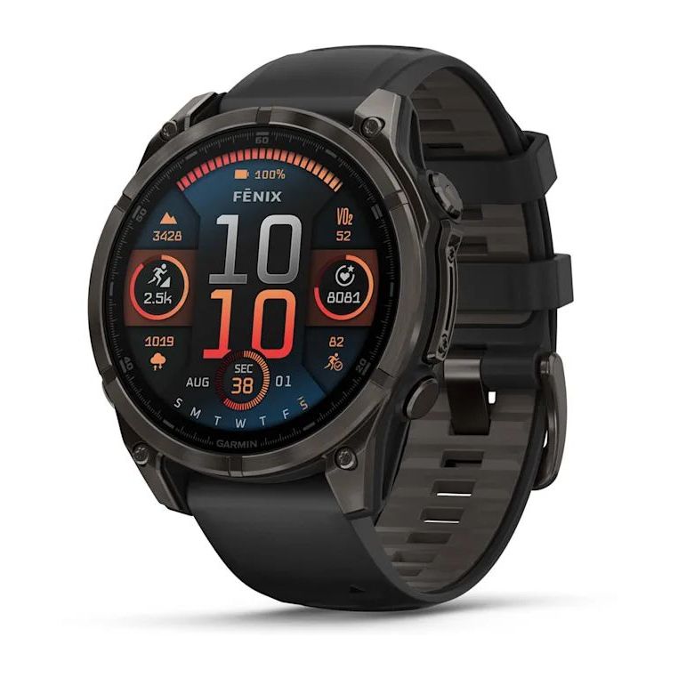 Garmin Fenix 8 47mm AMOLED Sapphire Carbon Gray DLC Titanium Smartwatch - Black/Pebble Gray Silicone Band