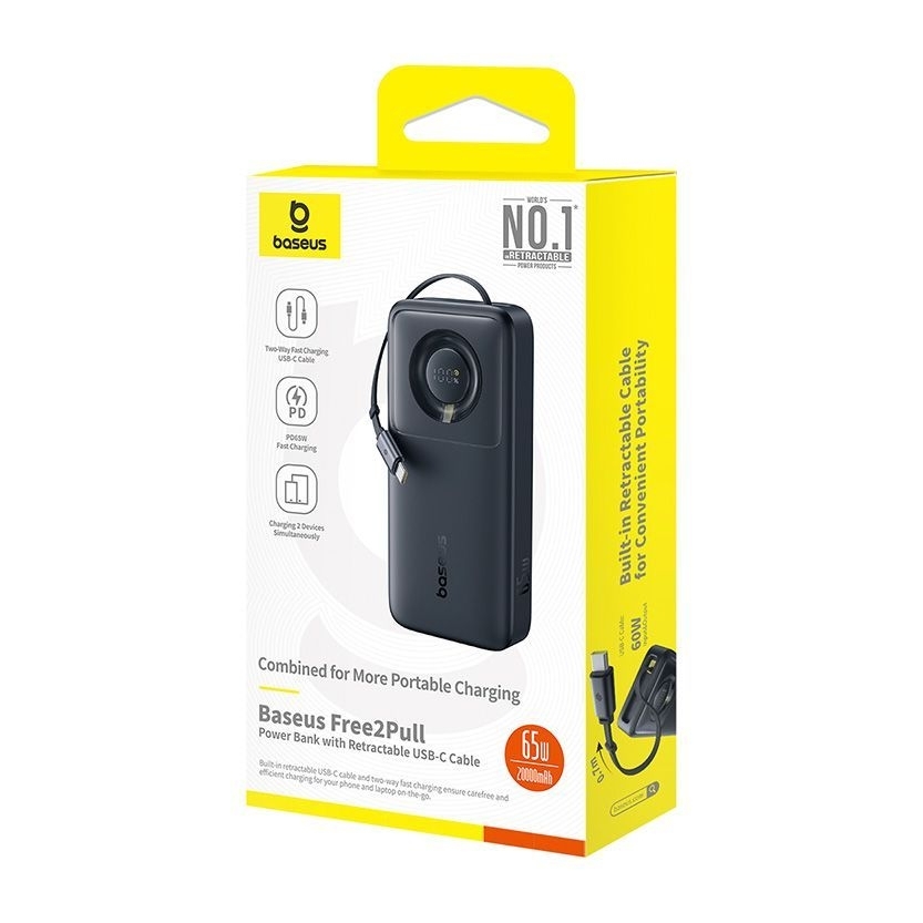 Baseus Free2Pull Power Bank with Retractable Cable 20000mAh 65W - Cosmic Black