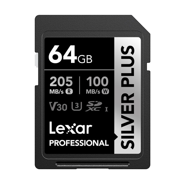 Lexar Professional SILVER PLUS SDXC UHS-I cards up to 205MB/s read 100MB/s write C10 V30 U3 - 64GB
