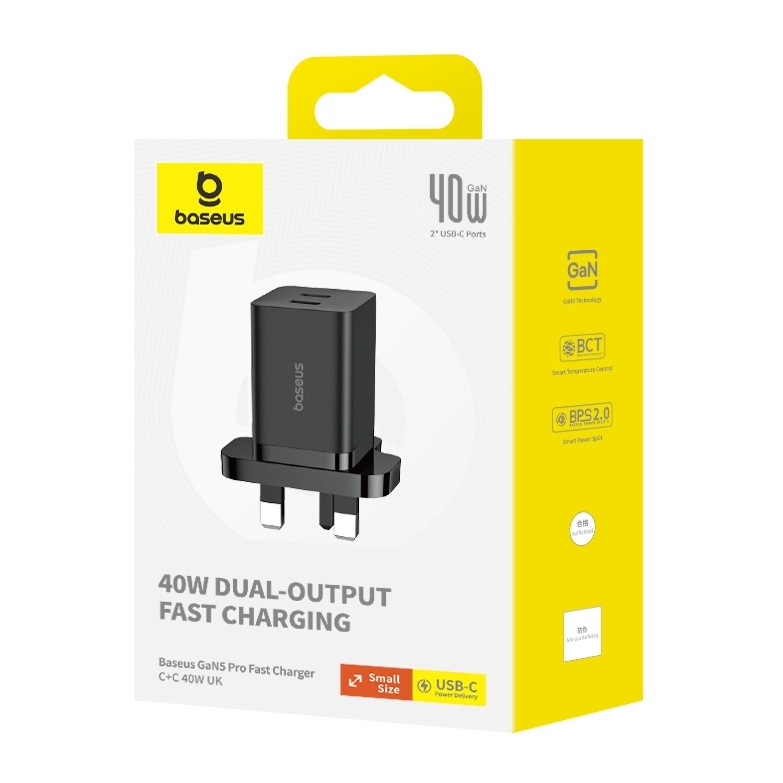 Baseus GaN5 Pro Fast Charger C+C 40W UK - Black