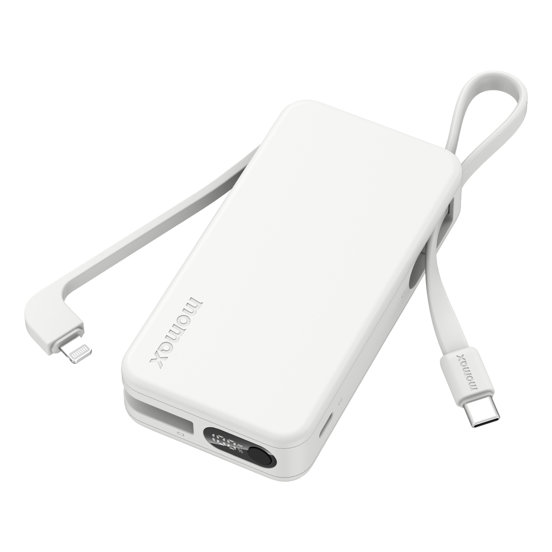 Momax 1-Power Vital+ 10000mAh Power Bank With Built In USB-C & Lightning Cable - White