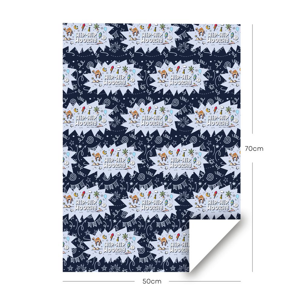 Share The Love Hip Hip Hooray Wrapping Paper Roll - Blue - (50 x 70 cm)