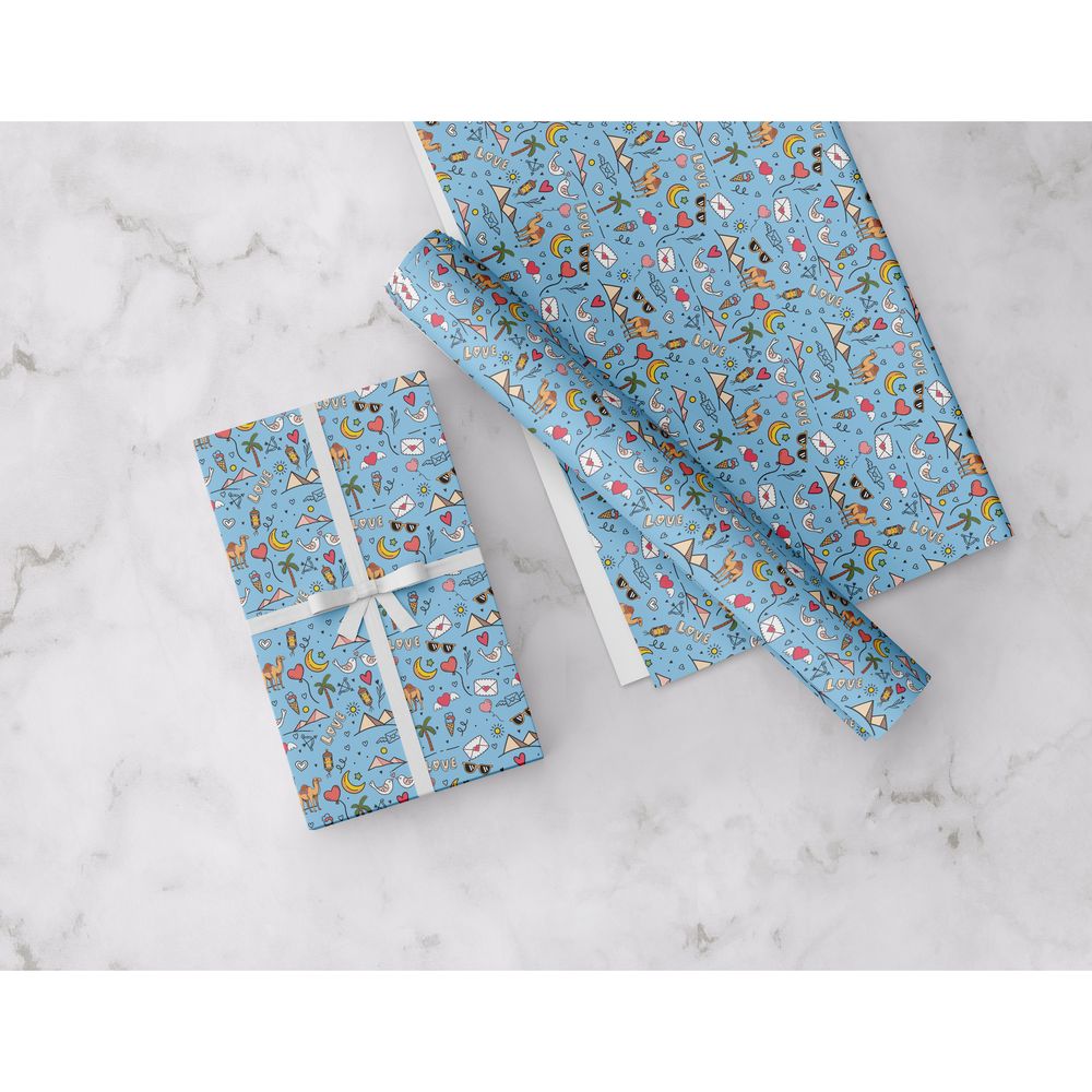 Share The Love Love Arabic Theme Gift Wrapping Paper - Blue - (50 x 70 cm)