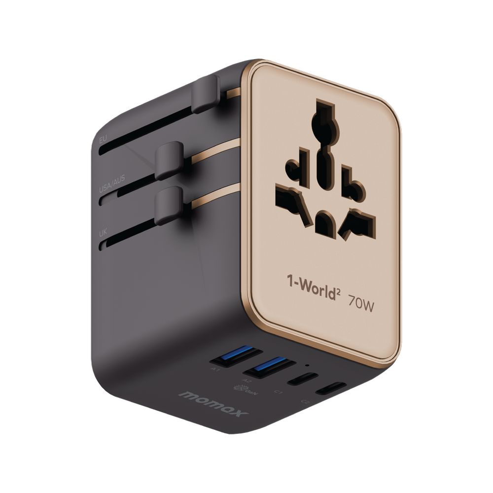 Momax 1-World2 Gan 70W 5-Port USB-C Ac Travel Adaptor - Desert Titanium