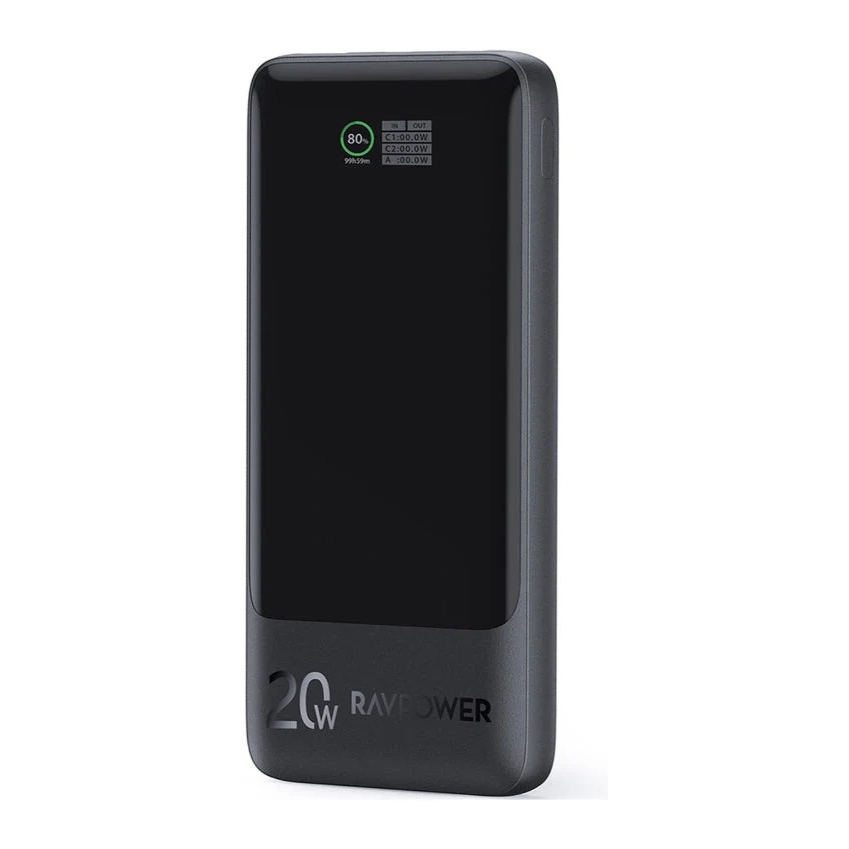 RavPower PB1237 10K mAh TFT Display Power Bank 2C 1A PD20W - Black
