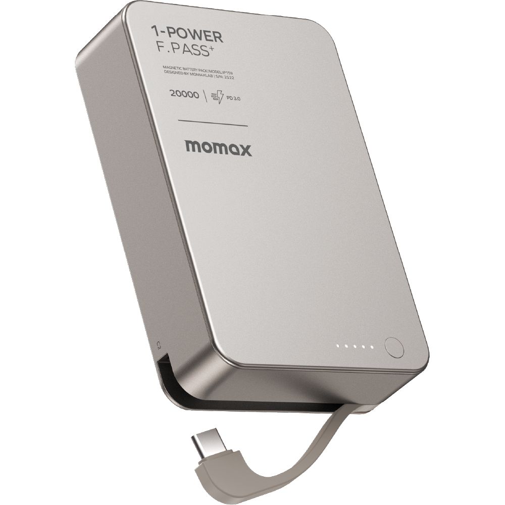 Momax 1-Power F.Pass+ 20000Mah Power Bank With Built-In Cable - Titanium