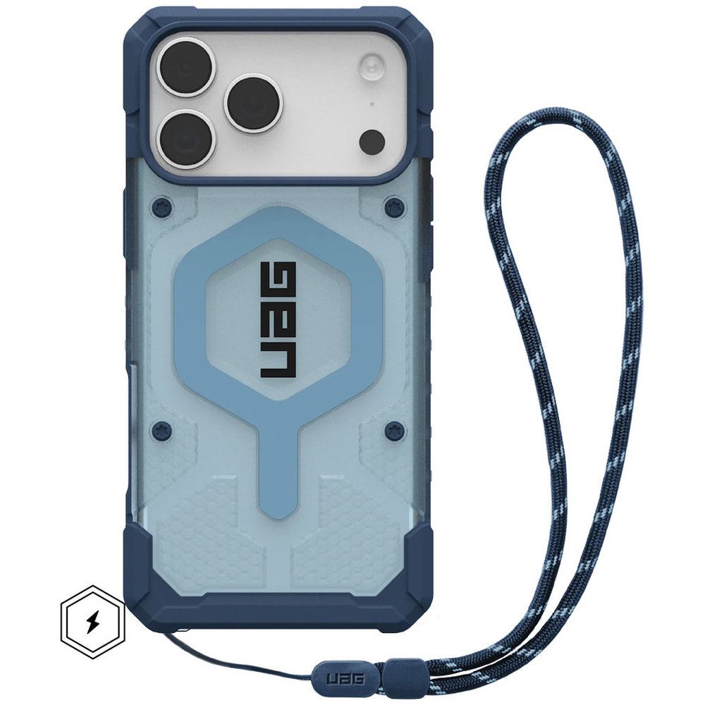 UAG Pathfinder Clear MagSafe With Blue Lanyard For iPhone 17 Pro Max Tactile No-Slip Grip - Ice/Silver