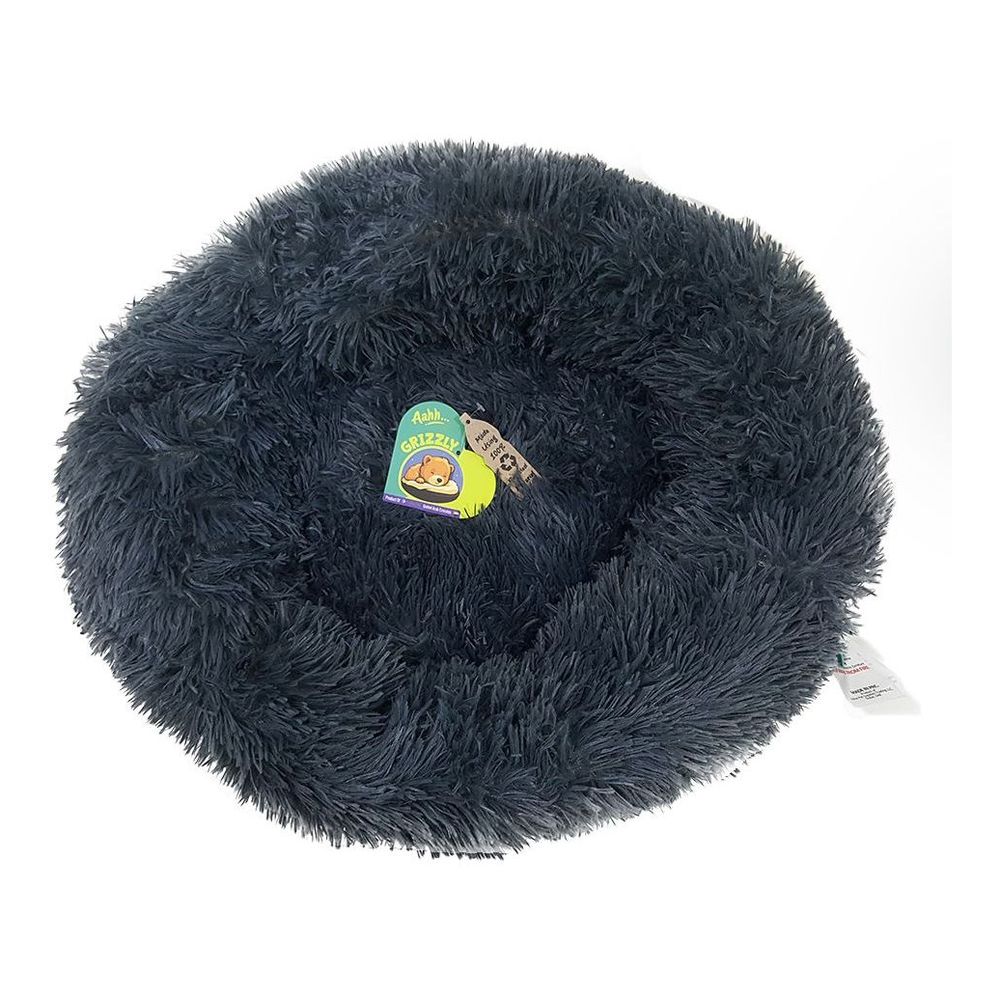 Nutrapet Grizzly Velor Plush Round Pet Bed Dark Grey Large - 71 x 20 cm