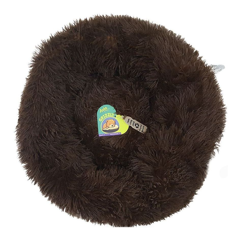 Nutrapet Grizzly Velor Plush Round Pet Bed Dark Brown Large - 71 x 20 cm
