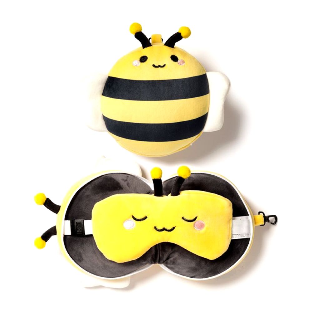 Puckator Bee Round Plush Travel Pillow & Eye Mask
