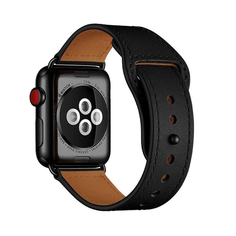 Promate Genio-38 Black Genuine Leather Strap with Pin-and-Tuck Closure for 38mm Apple Watch (Compatible with Apple Watch 38/40/41mm)