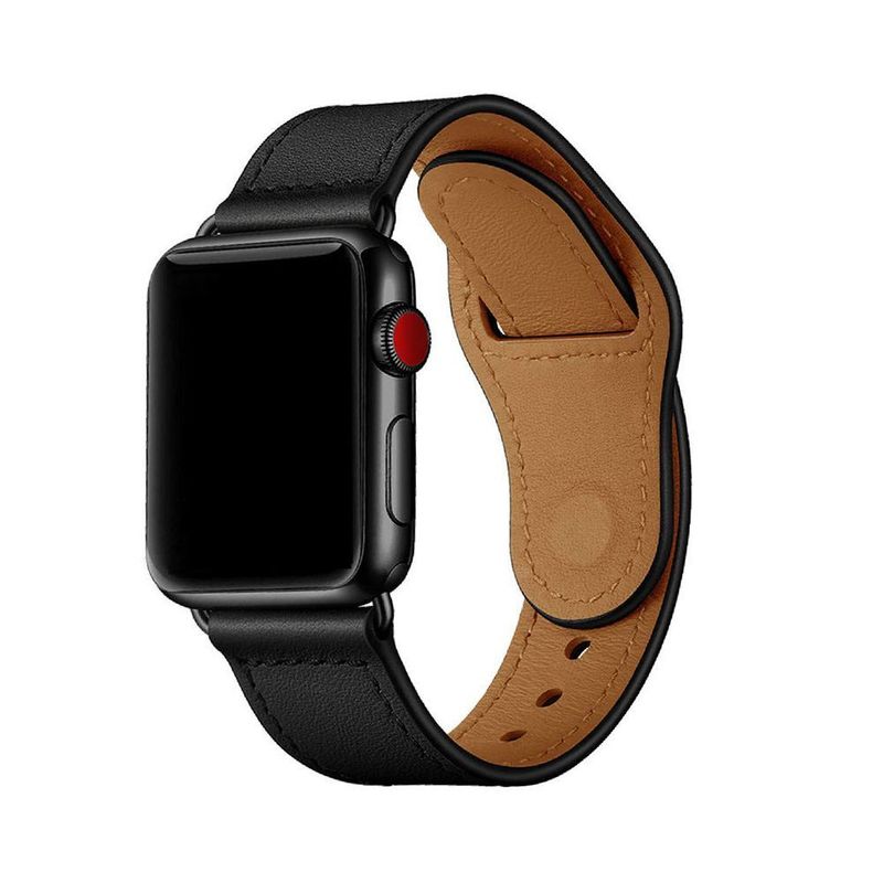 Promate Genio-42 Black Genuine Leather Strap with Pin-and-Tuck Closure for 42mm Apple Watch (Compatible with Apple Watch 42/44/45mm)