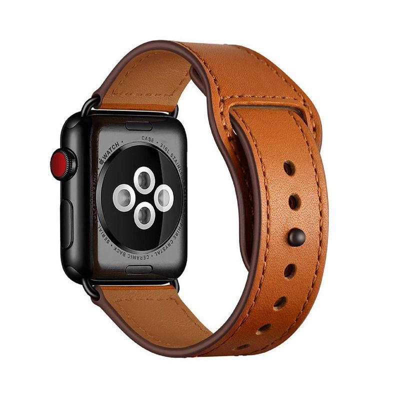 Promate Genio-42 Light Brown Genuine Leather Strap with Pin-and-Tuck Closure for 42mm Apple Watch (Compatible with Apple Watch 42/44/45mm)