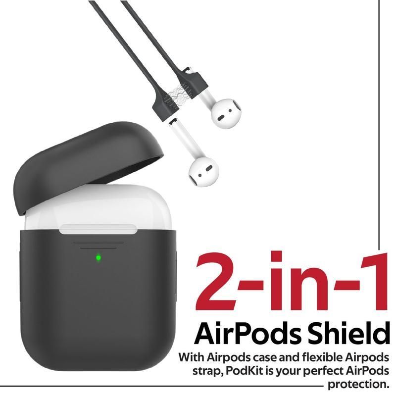 Promate PodKit Black Protective Case and Strap Kit for AirPods