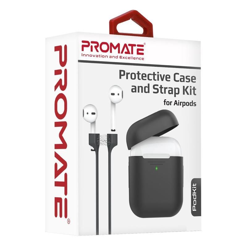 Promate PodKit Black Protective Case and Strap Kit for AirPods