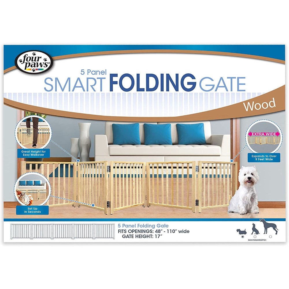 Four Paws Safety Gate Free Standing 5 Panel Walk Over Wood Gate 48-110