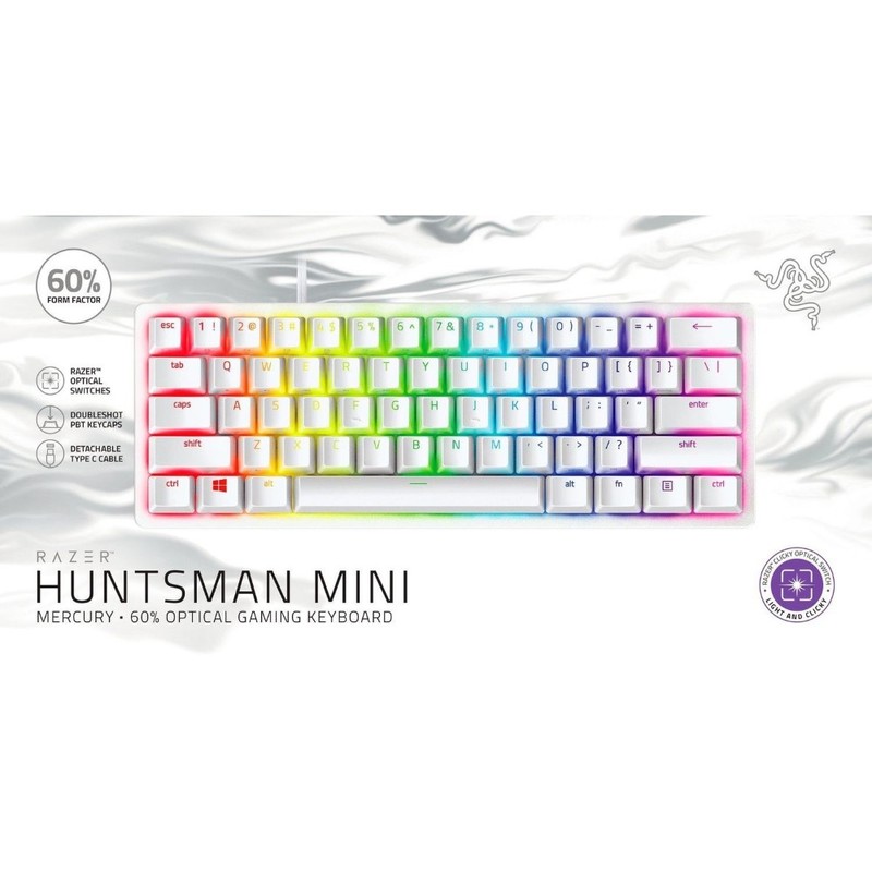Razer Huntsman Mini 60 Gaming Keyboard  - Clicky Optical Switch Purple - Mercury (US English)