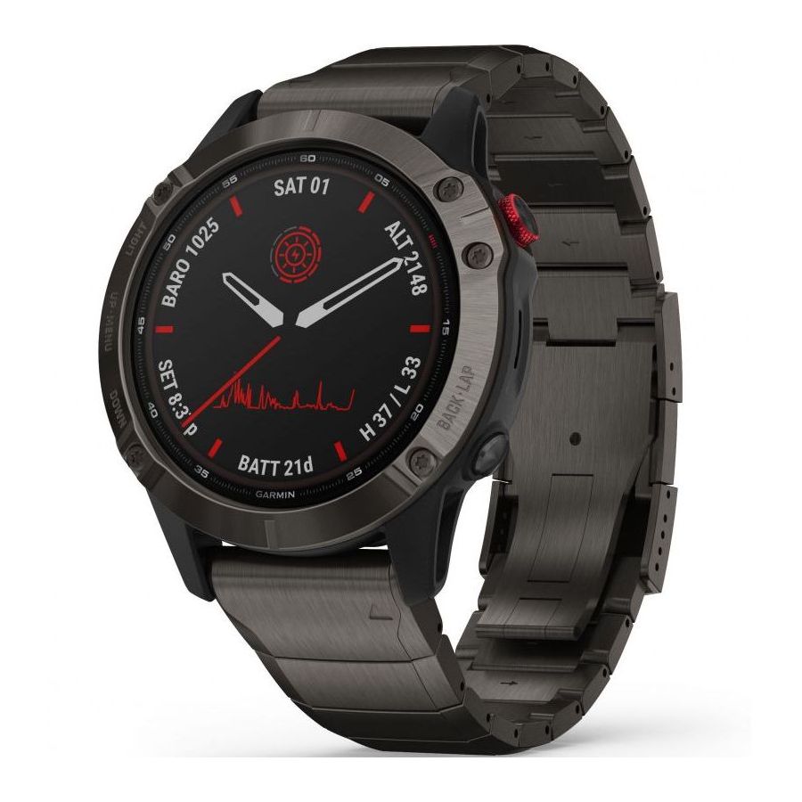 Garmin Fenix 6 Pro Solar Edition 47mm Titanium Carbon Grey DLC with Titanium DLC Band Smartwatch