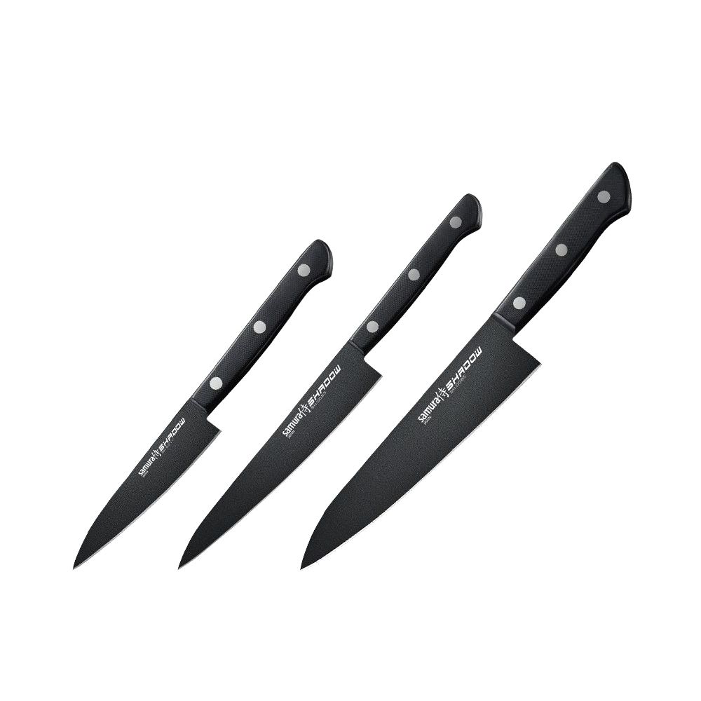 Samura Shadow Non Stick Coating Kitchen Knives Set - Black (Set of 3)