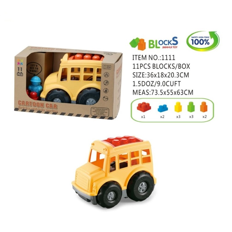 Roll Up Kids Eco Friendly Cartoon Car 6 Bricks Vehicle (11 Pcs)
