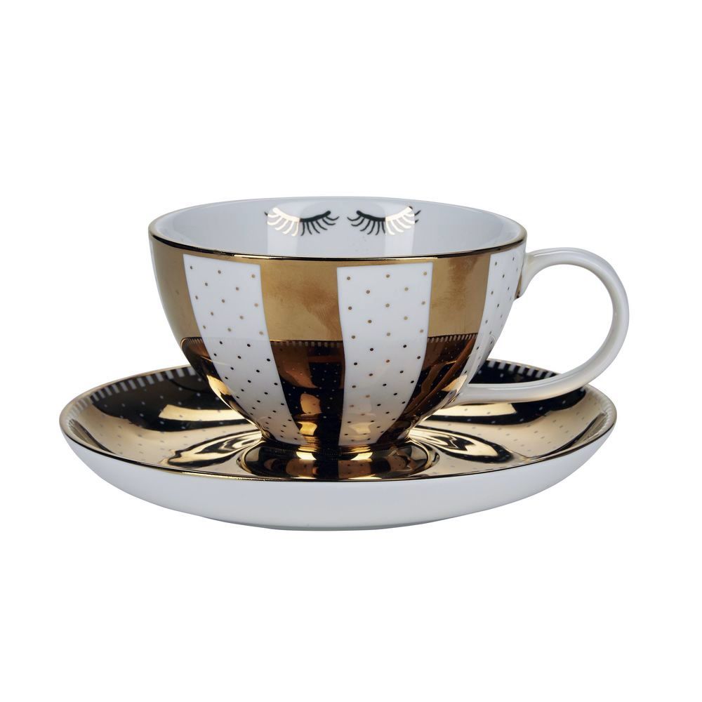 ميس إيتويل إيتويل الذهبي جلور كوب الشاي وصحونها
