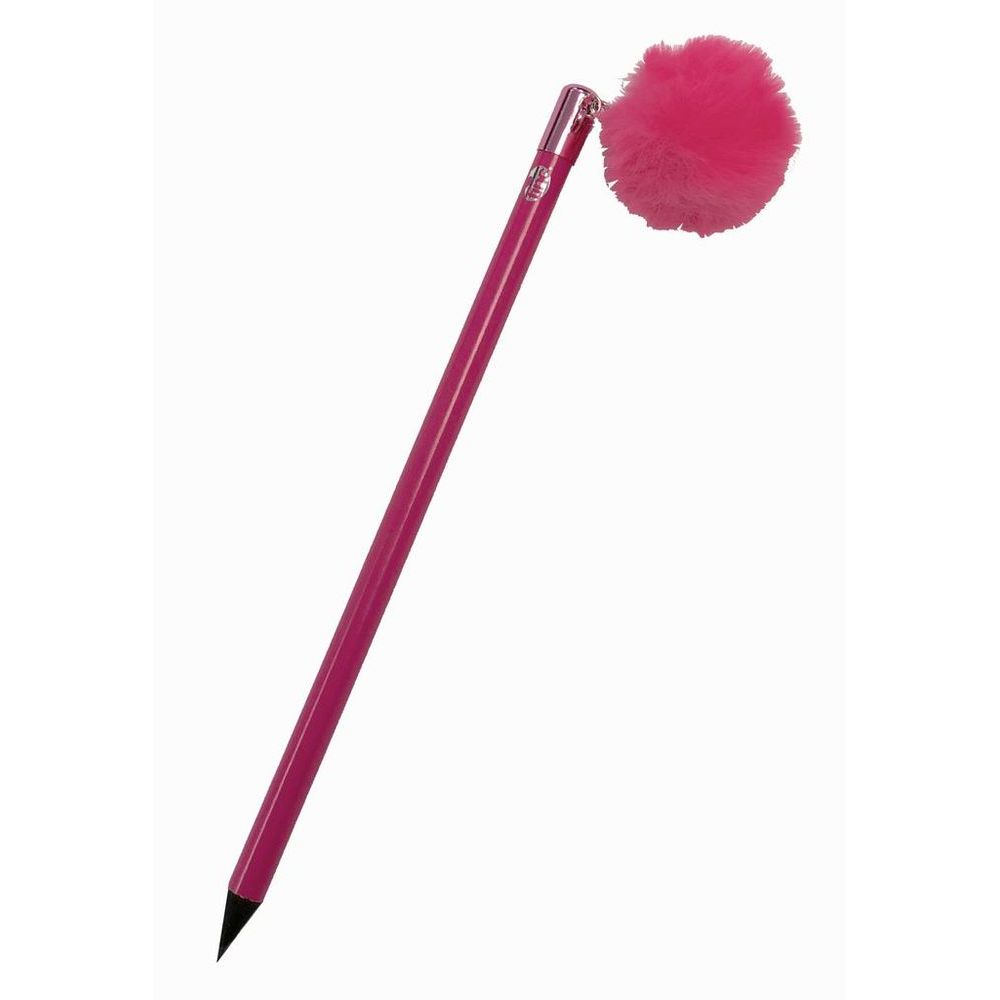 قلم رصاص وردي اللون مُزيَّن بكرة فرو كبيرة