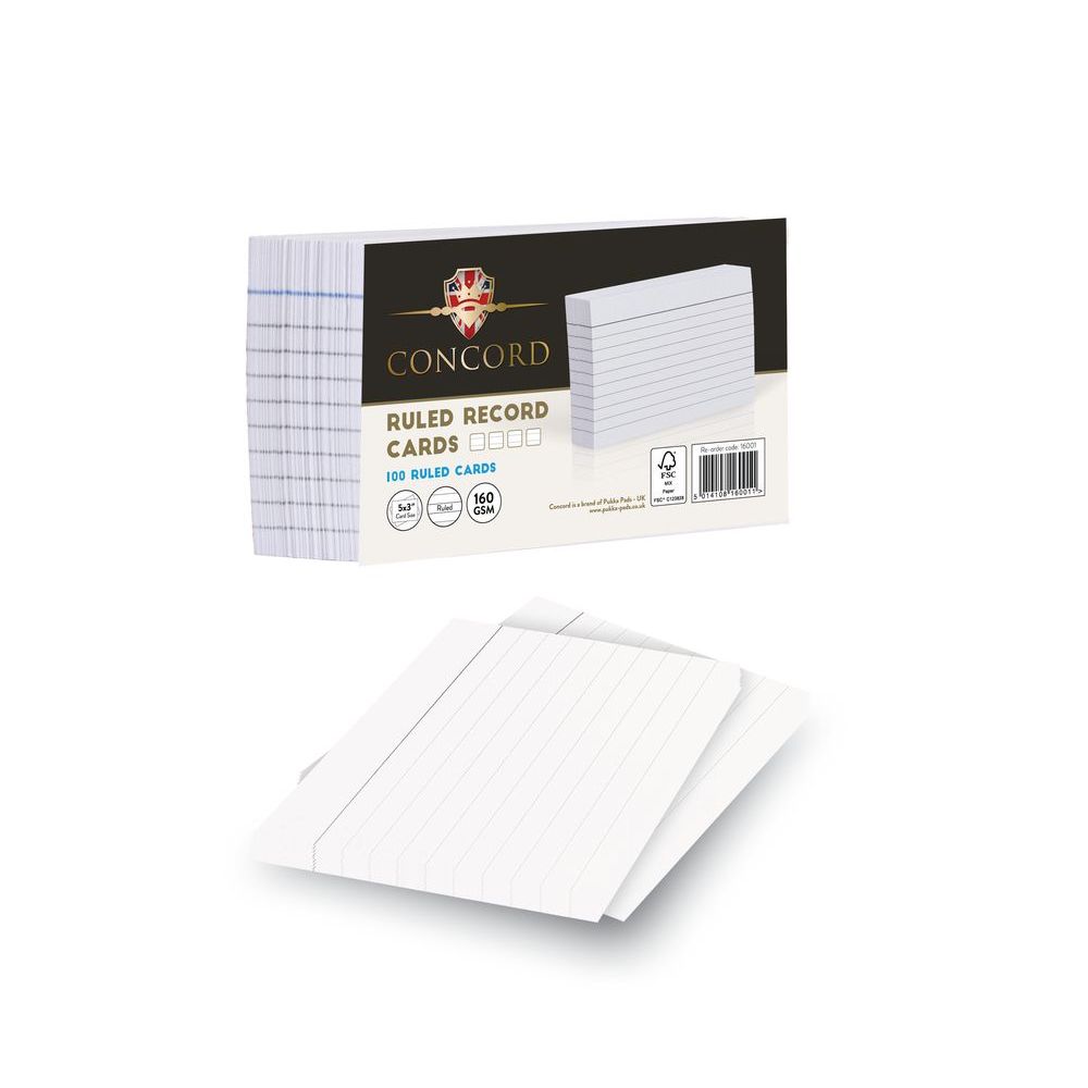 بطاقة تسجيل كونكورد مسطرة بقياس 5 × 3 سم بلون أبيض من Pukka Pads