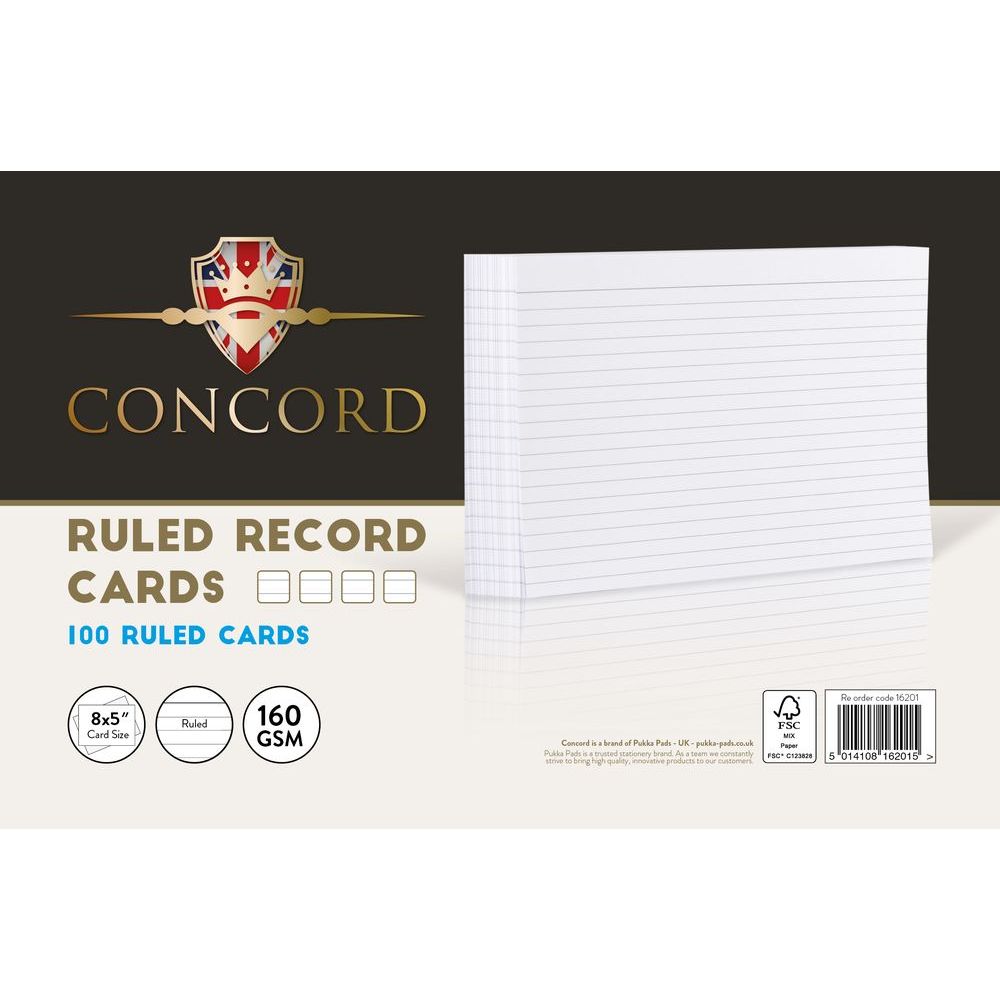 بطاقة تسجيل كونكورد مسطرة بقياس 8 × 5 سم بلون أبيض من Pukka Pads