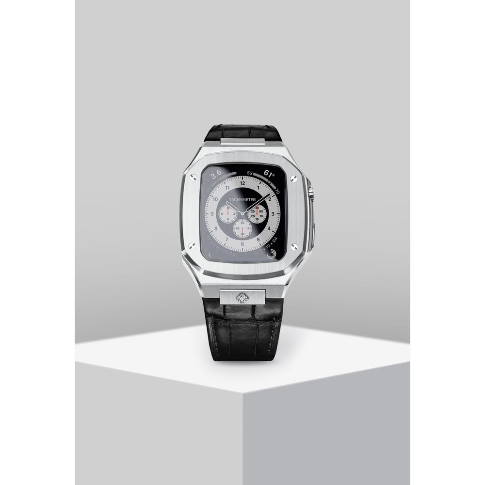 Golden Concept Apple Watch Case CL44 Silver - Black Leather Strap