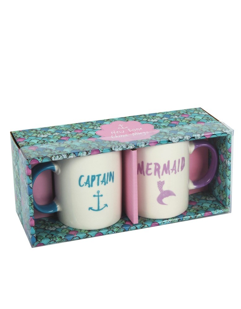 Captain & Mermaid Ceramic Mugs (Set of 2)