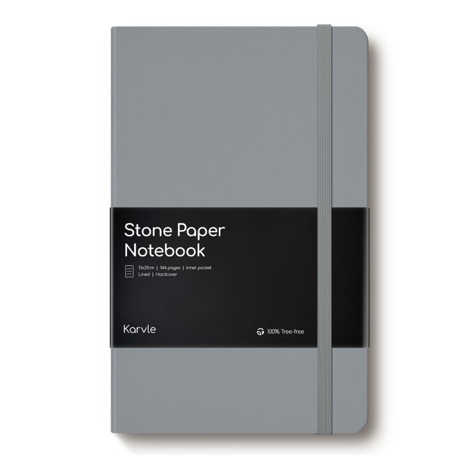 Karvle Lined Hardcover Stone Paper Notebook - Graphite (13 x 21 cm)