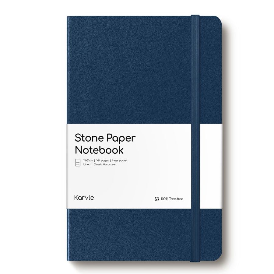 Karvle Lined Classic Hardcover Stone Paper Notebook - Deep Blue (13 x 21 cm)