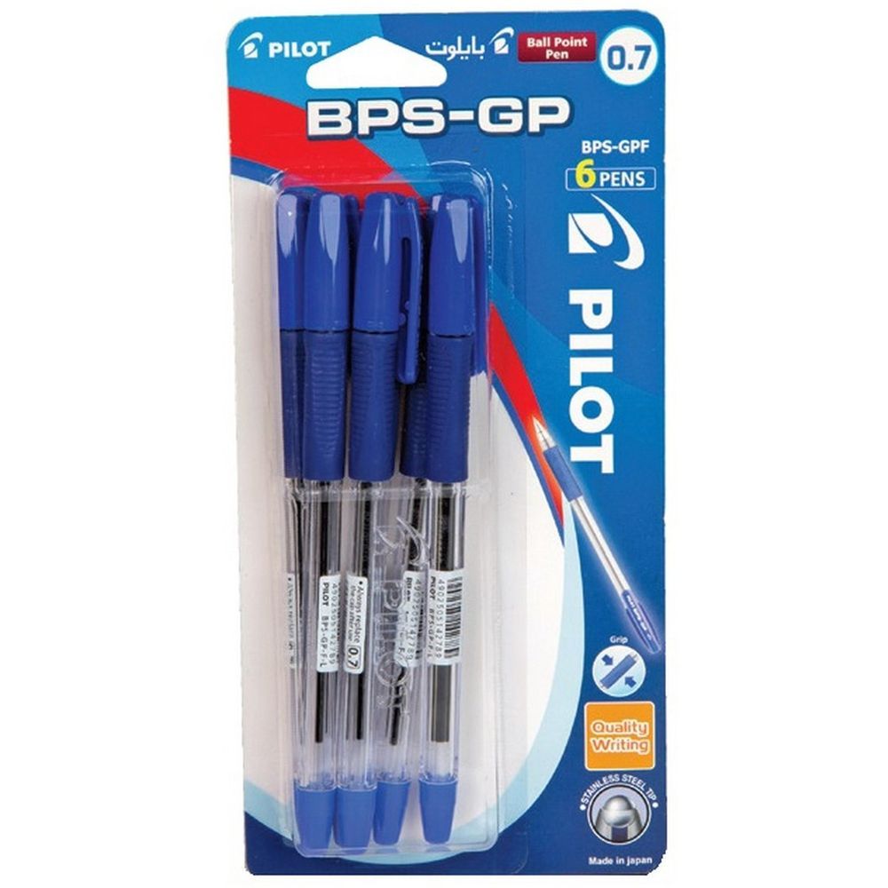 Pilot BPS-GPF Grip Ball Point Pens - Blue Ink (6 Pack)