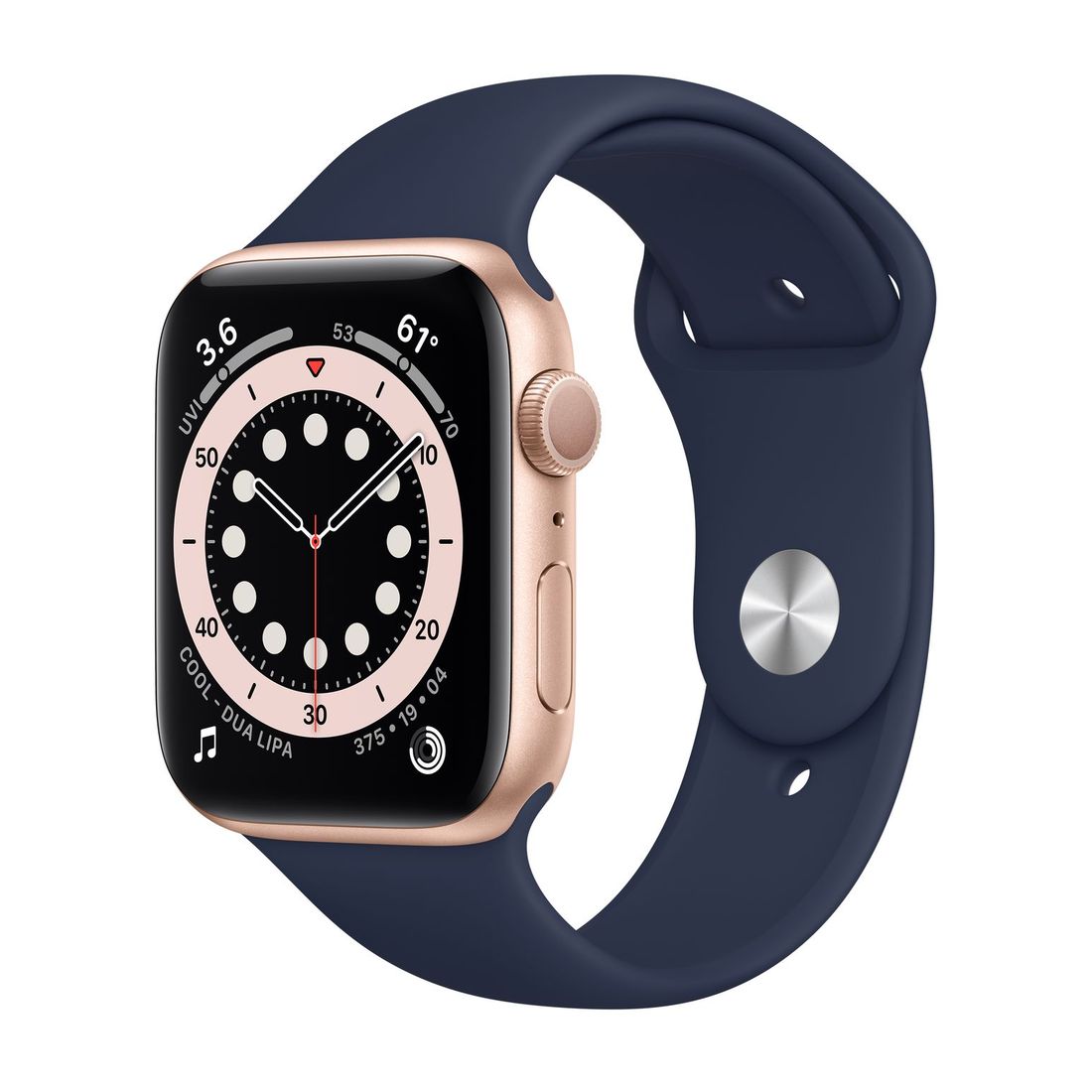 ساعة Apple Watch Series 6 نظام تحديد المواقع + شبكة خلوية حافظة 44 ملم ذهبية من الفولاذ المقاوم للصدأ مع سوار Deep Navy Sport