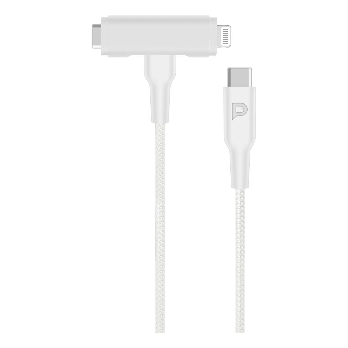 Powerology Braided USB-C to USB-C + Lightning Data & Fast Charge Cable - 1.2m/4ft - White