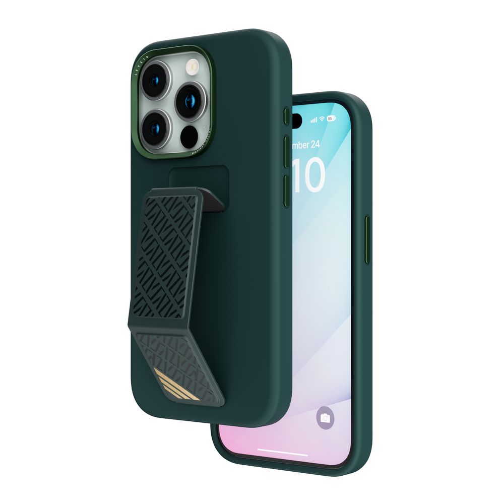 Levelo Morphix Silicone Case With Leather Grip For iPhone 15 Pro Max - Green