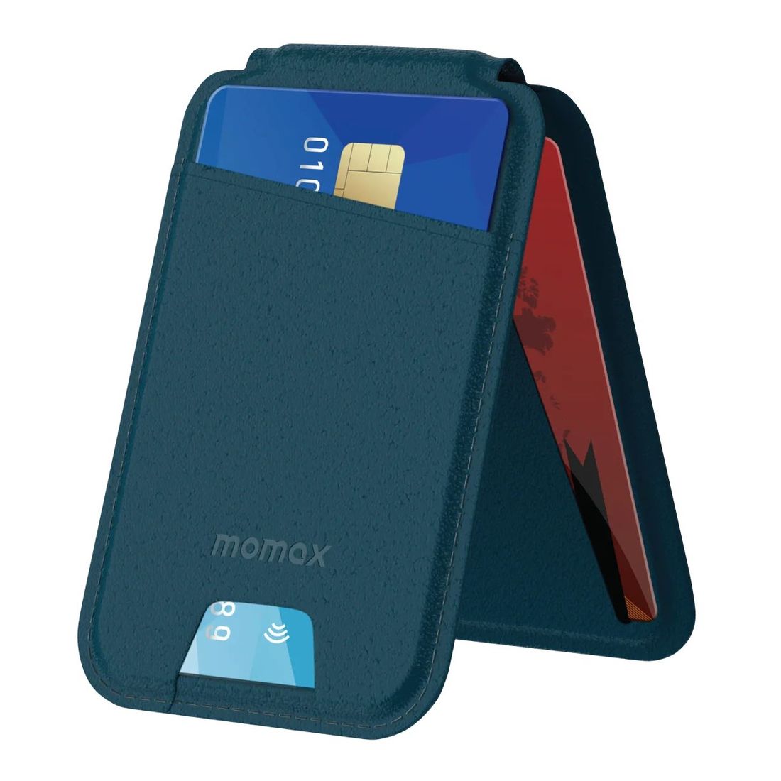 Momax 1-Wallet Magnetic Card Holder with Stand - Blue