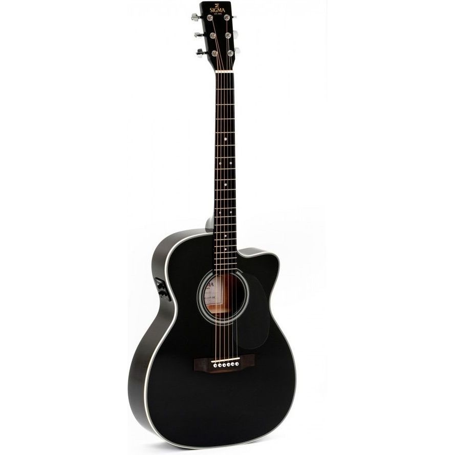 Sigma 000MC-1E-BK 000-14 Fret Cutaway Solid Semi Acoustic Guitar (IncludesSoftcase) - High Gloss