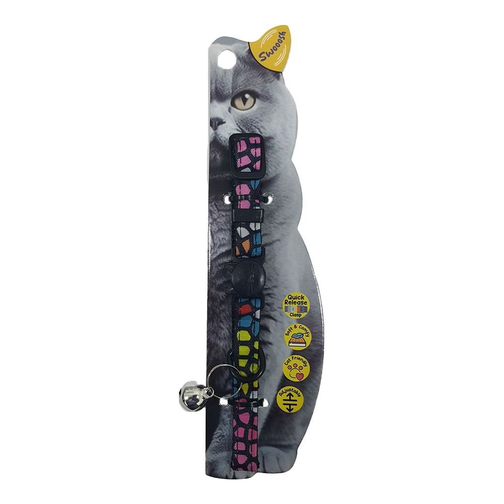 Swooosh Gleaming Stones Nylon Safe Cat Collar - Black