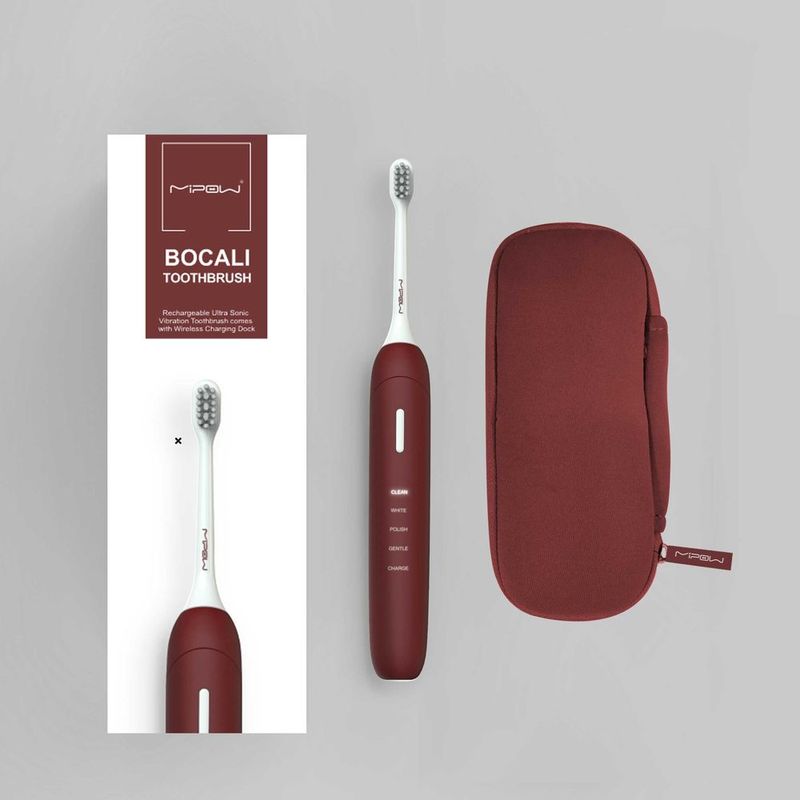 Bocali Sonic Rechargeable Electric Waterproof Toothbrush Red