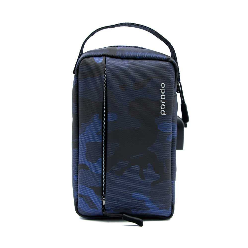 Porodo Convenient Leather Storage Bag 8.2 Inch Blue Camo