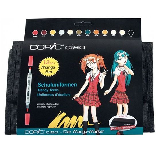 مجموعة أقلام ماركر School Uniform في محفظة من Copic Ciao  (‎12 قلم)