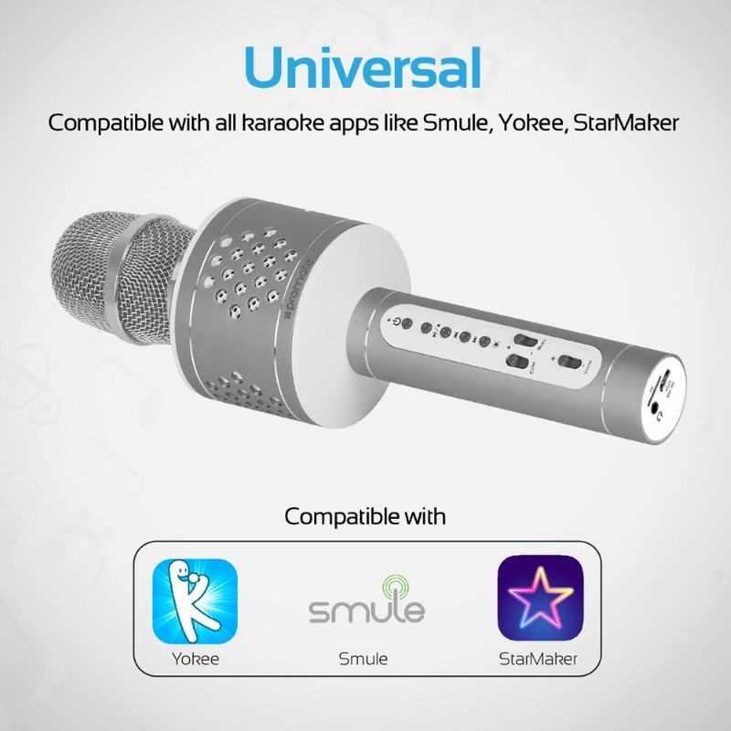 Promate Vocalmic-3 Silver Bluetooth Karaoke Mic with Built-in 6W Speaker