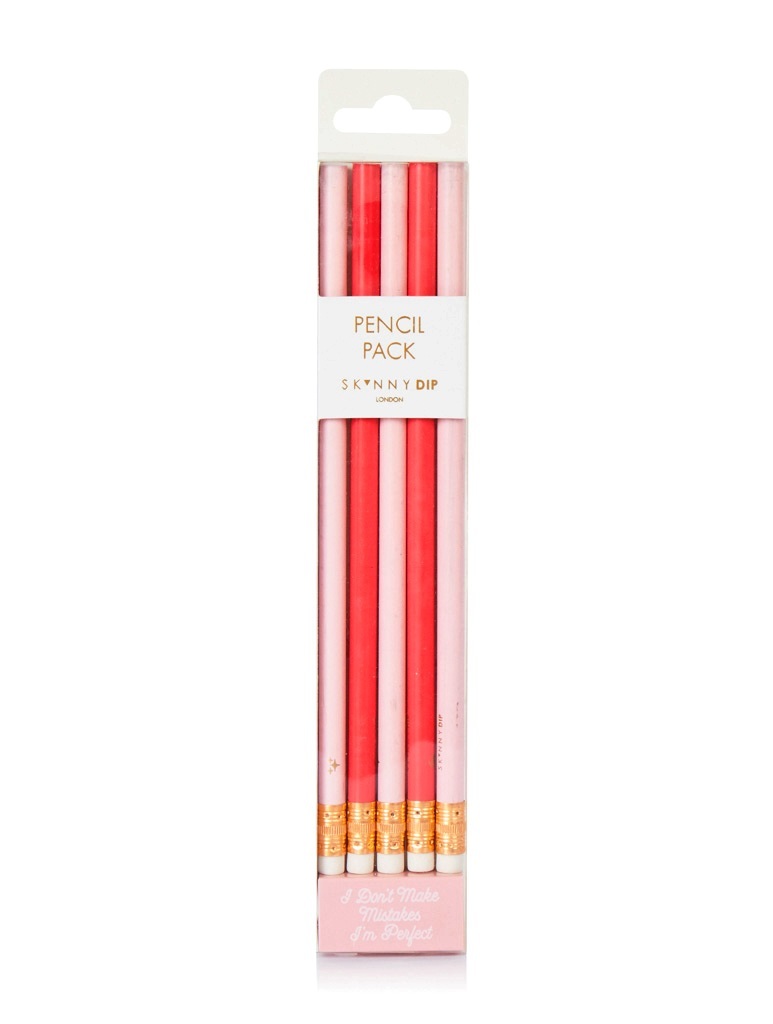 Skinny Dip Pencil Pack Pink/Red (Set of 5 with Eraser)