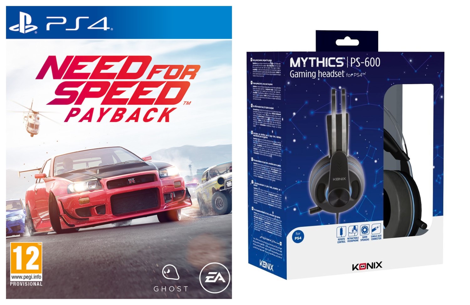 Need for Speed Payback PS4 + KONIX Mythics PS-600 Gaming Headset for PS4