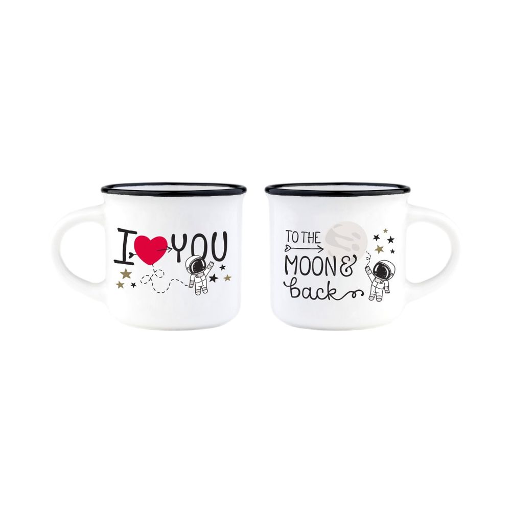 Legami Espresso for Two - Porelain Coffee Mugs 50 ml - To the Moon & Back (Set of 2)