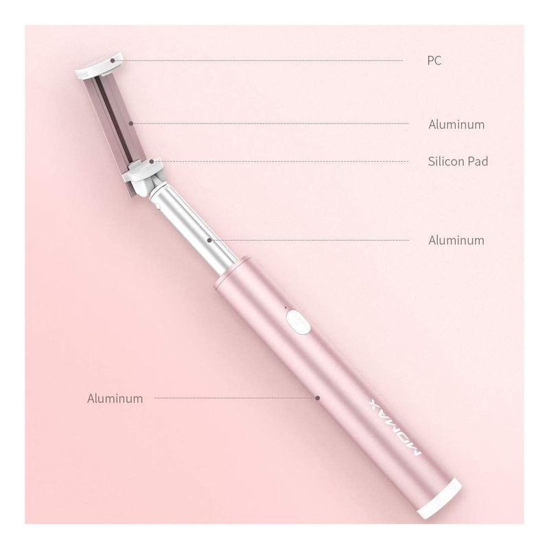 Momax Selfie Stick with Mini Led Fill Light Rose Gold