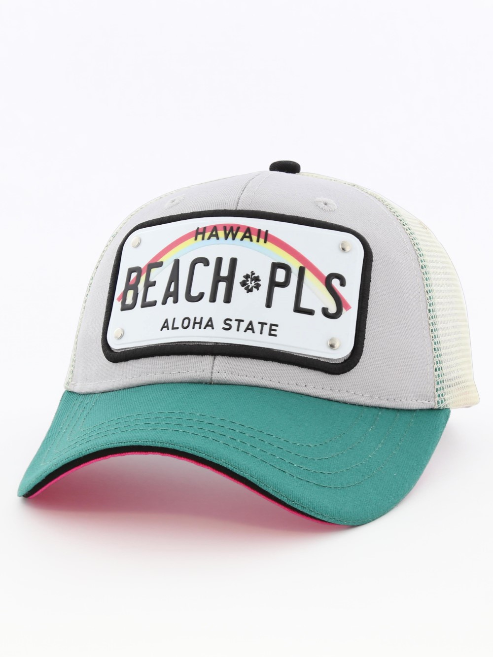 قبعة للجنسين بلوحة تحملعبارة Hawaii Plate No Beach Pls نموذج 1 من رقم بلون زمري/رمادي/زهري