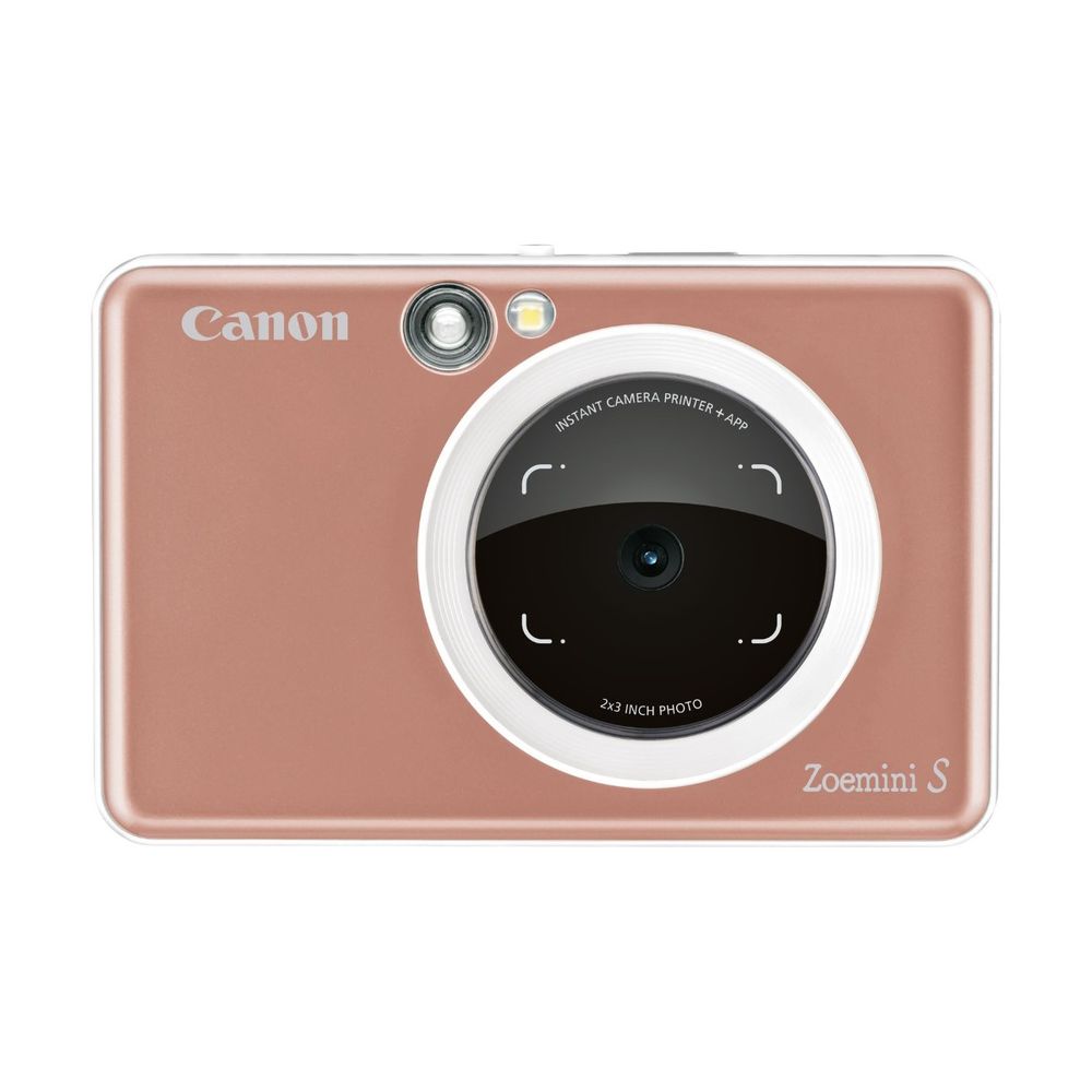 كاميرا زوي ميني أس بطابعة فورية ملحقة من كانون باللون الذهبي الوردي